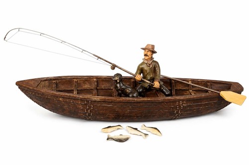 Painted resin fisherman - resin, row